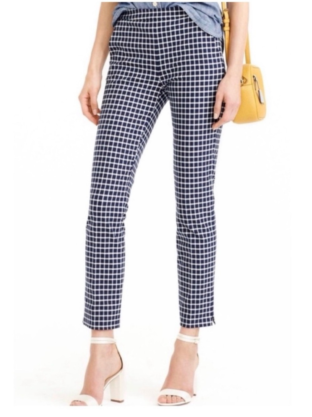 J. Crew Navy and White Grid Slim Ankle Pants